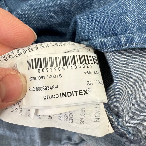 Zara Womens Cropped Denim Shirt Medium Wash Sailor Collar Coquette Cottagecore - Picture 5 of 7